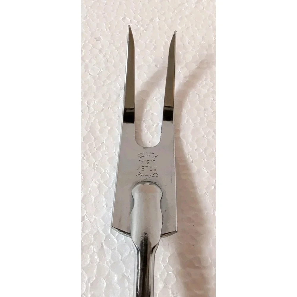 VTG 1970s Foley Chrome Plated Serving Fork Meat‎ 2 Prong USA Black Handle MCM